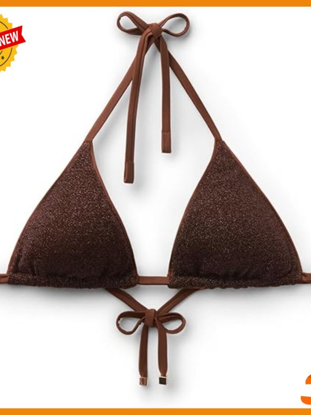 Triangle Bikini Top with Removable Padding, Shiny Lamé Fabric, Size S